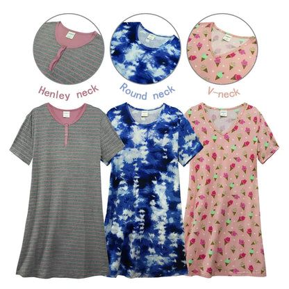 3 Pack Sleepshirts Women's Nightshirt Soft Nightgowns for Women Short Sleeve dress Sleepwear(S-3X) Plus 1X Set 3 My Store