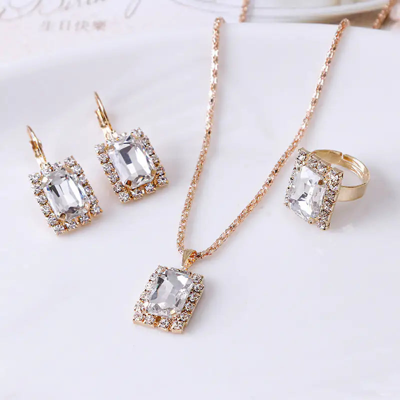The Crystal Set Necklace Earring Ring Three-piece Set WEM Support (www.WEM.support)