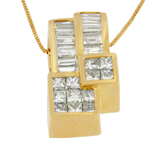 14K Yellow Gold 1 1/2 cttw Princess and Baguette Cut Diamond Geometric Pendant Necklace (H-I Color, VS1-VS2 Clarity) WEM Support (www.WEM.support)
