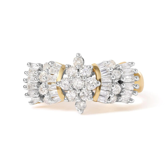 10K Yellow Gold 1.00 Cttw Diamond Starburst Ring Band (H-I Color, I1-I2 Clarity) WEM Support (www.WEM.support)