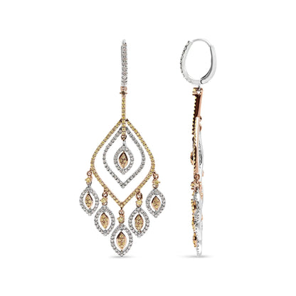 14K White and Rose Gold 2 1/2 Cttw Diamond Curved Rhombus Shape Drop and Chandelier Style Dangle Earring (J-K Color, I2-I3 Clarity) WEM Support (www.WEM.support)