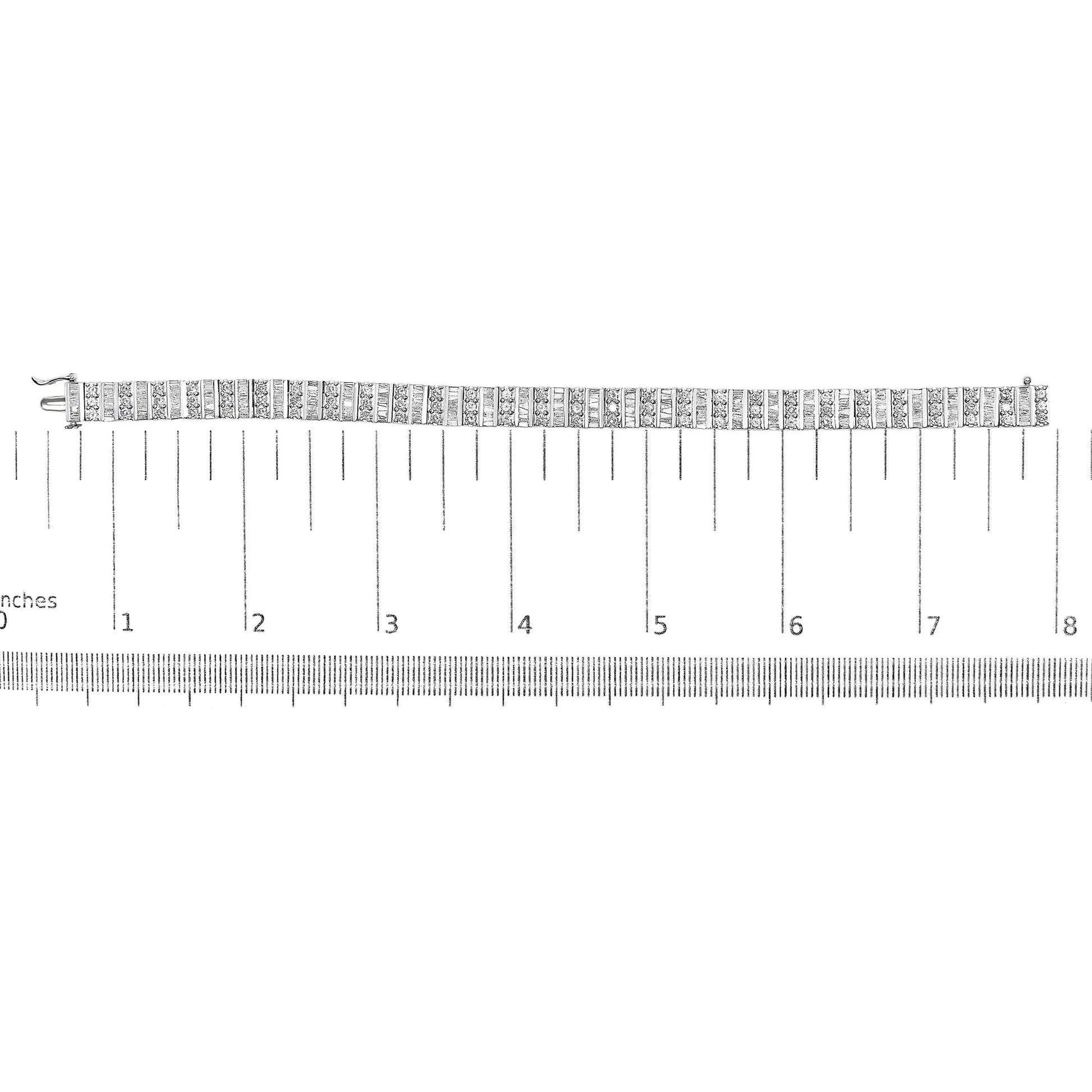 14K White Gold 6.00 Cttw Alternating Round and Baguette Diamond Tennis Bracelet (H-I Color, I1-I2 Clarity) - 7" Inches WEM Support (www.WEM.support)