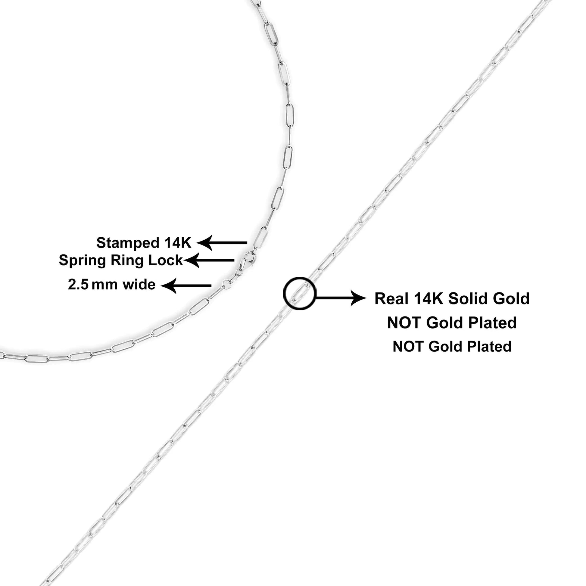 Unisex Solid 14K Gold 2.5mm Paperclip Chain Necklace WEM Support (www.WEM.support)