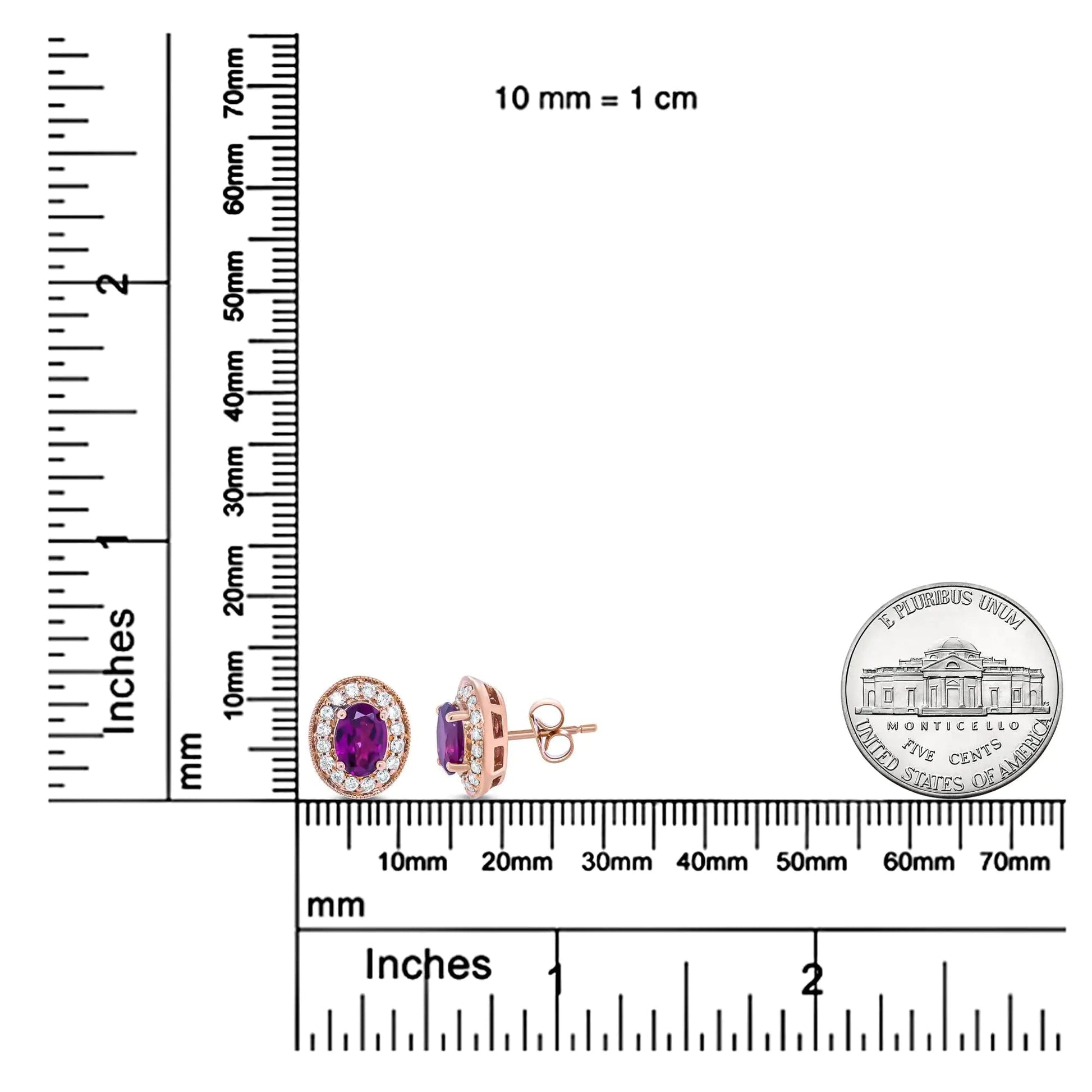 14K Rose Gold 7x5mm Oval Cut Garnet and 3/8 Cttw Round Diamond Halo Stud Earrings (G-H Color, SI1-SI2 Clarity) WEM Support (www.WEM.support)