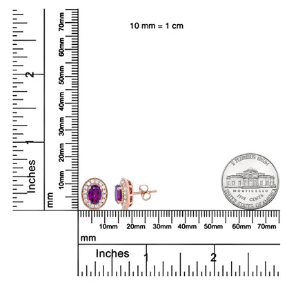 14K Rose Gold 7x5mm Oval Cut Garnet and 3/8 Cttw Round Diamond Halo Stud Earrings (G-H Color, SI1-SI2 Clarity) WEM Support (www.WEM.support)