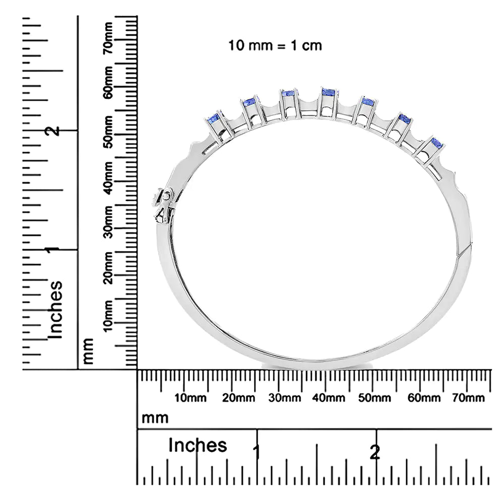 14K White Gold 5 MM Oval Blue Tanzanite and 1/4 Cttw Diamond Bangle (H-I Color, VS2-SI1 Clarity) - Fits wrists up to 7 1/2 Inches WEM Support (www.WEM.support)