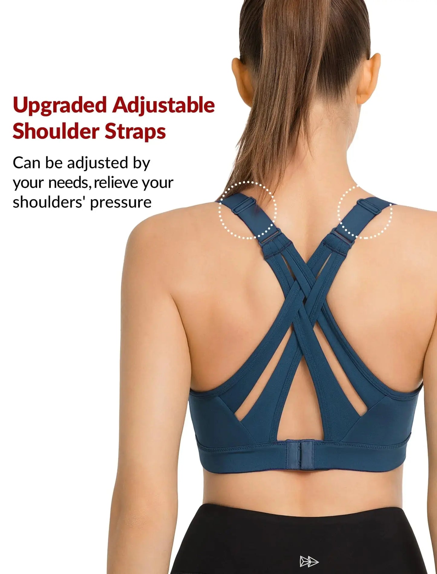 Yvette Sports Bra High Impact Adjustable Criss Cross Back, Full Support for Large Bust No Bounce Dark Royal Blue Medium Blue High Impact Bra My Store