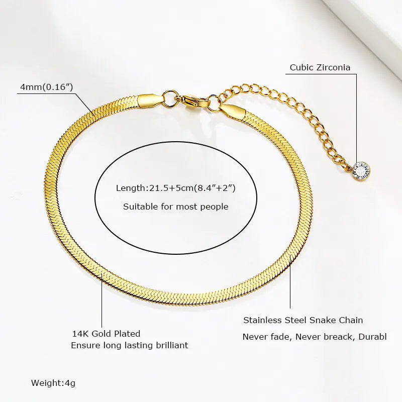 Adjustable Snake Chain Anklet for Women Girls WEM Support (www.WEM.support)