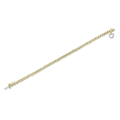 10K Yellow Gold 2.0 Cttw Diamond 2 Row Link and Heart Charm 7" Link Bracelet (I-J Color, I3 Clarity) WEM Support (www.WEM.support)