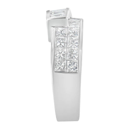 14K White Gold 2.0 Cttw Channel-Set Princess and Baguette-Cut Diamond Bypass Ring Band (G-H Color, SI1-SI2 Clarity) WEM Support (www.WEM.support)