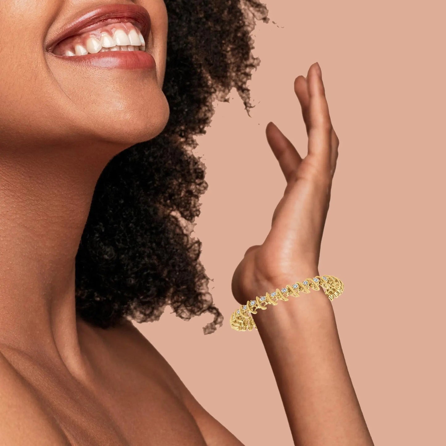 10K Yellow Gold Plated .925 Sterling Silver 3.00 Cttw Prong-Set Brilliant Round-cut Diamond "S" Link Bracelet (J-K Color, I2-I3 Clarity) - Size 7.5 WEM Support (www.WEM.support)