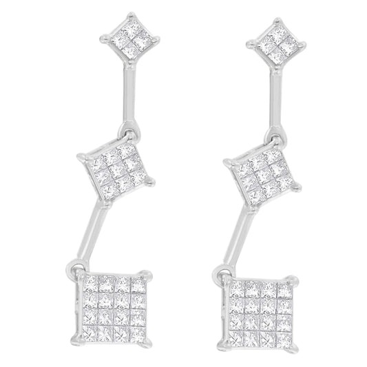 14K White Gold 1 cttw Princess Cut Diamond Earrings (G-H, VS1-VS2) WEM Support (www.WEM.support)