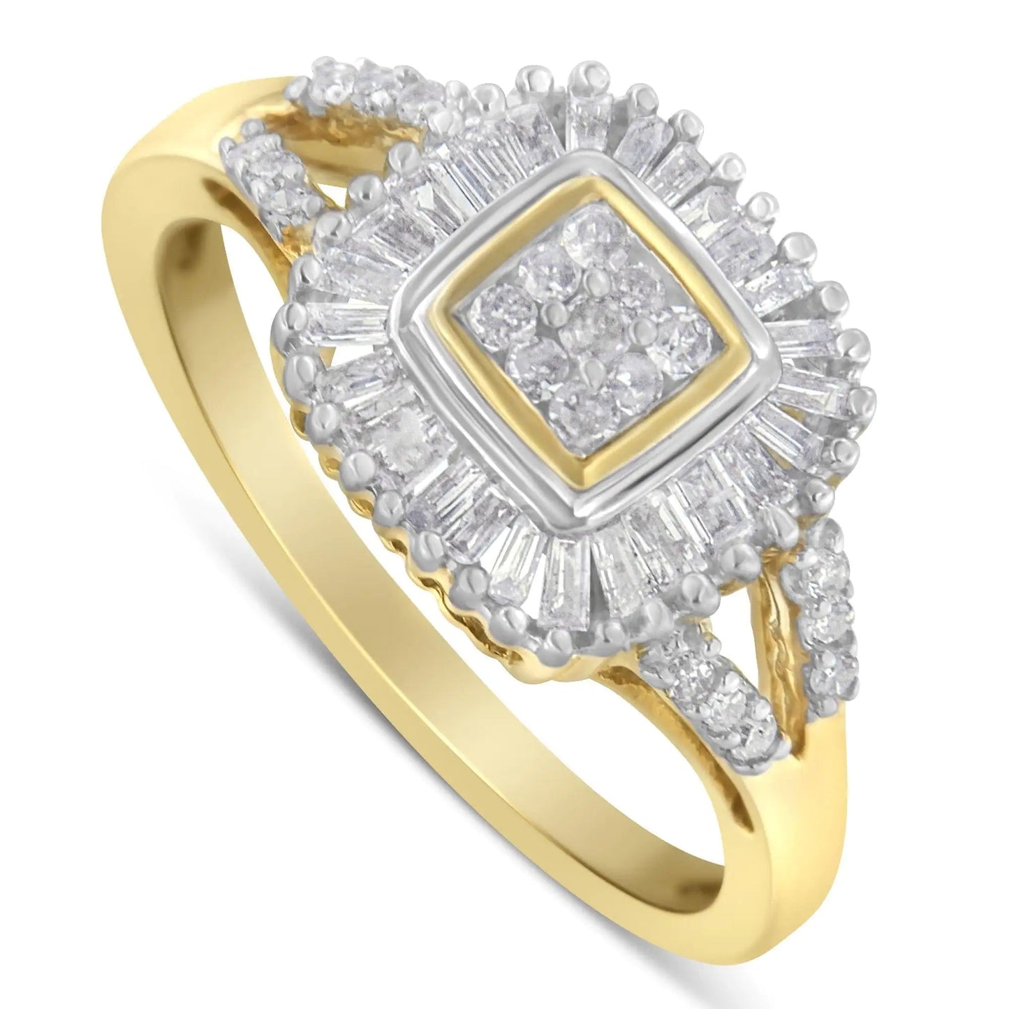 10K Yellow Gold Round and Baguette Cut Diamond Ballerina Ring (1/2 cttw, I-J Color, SI2-I1 Clarity) WEM Support (www.WEM.support)