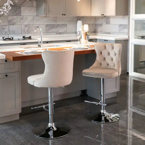 Swivel Velvet Barstools Adjusatble Seat Height From 25-33 Inch Khaki,Set Of 2 WEM Support (www.WEM.support)