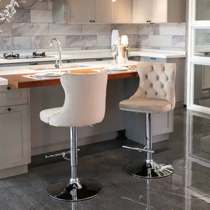 Swivel Velvet Barstools Adjusatble Seat Height From 25-33 Inch Khaki,Set Of 2 WEM Support (www.WEM.support)