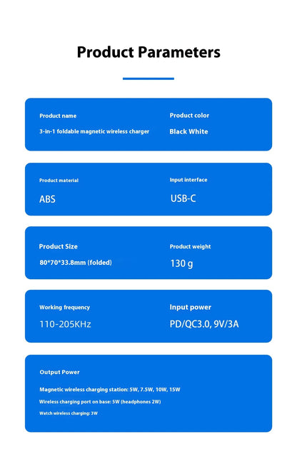 3 IN 1 FOLDABLE WIRELESS CHARGER WEM Support (www.WEM.support)