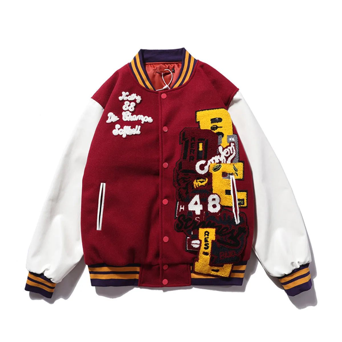 Woolen Leather Embroidered Baseball Jacket WEM Support (www.WEM.support)