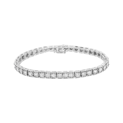 .925 Sterling Silver Brilliant-Cut Round Diamond Square Frame Miracle-Set Tennis Bracelet (2 cttw, I-J Color, I2-I3 Clarity) - Size 7" WEM Support (www.WEM.support)