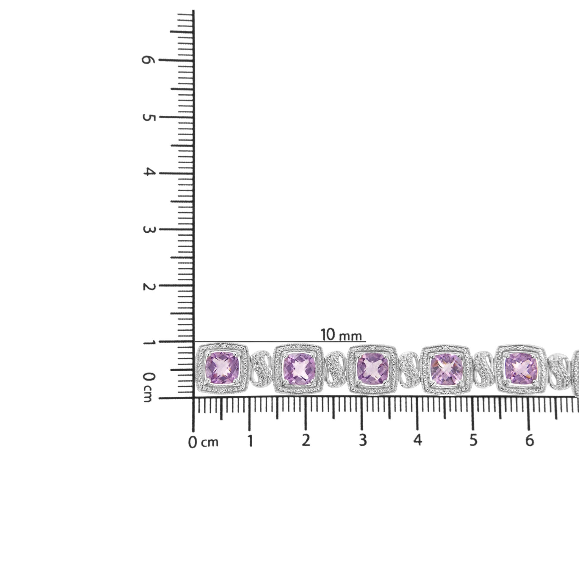 .925 Sterling Silver 7x7 mm Cushion Cut Purple Amethyst and 1/10 cttw Round Cut Diamond Square Shape Tennis Bracelet (I-J Color, I1-I2 Clarity) - 7" WEM Support (www.WEM.support)