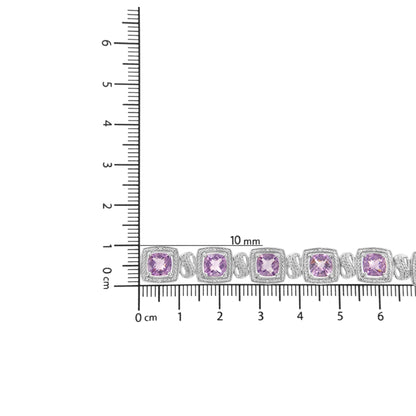 .925 Sterling Silver 7x7 mm Cushion Cut Purple Amethyst and 1/10 cttw Round Cut Diamond Square Shape Tennis Bracelet (I-J Color, I1-I2 Clarity) - 7" WEM Support (www.WEM.support)