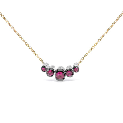 18K Rose Gold 3/4 Cttw Pave Diamonds and Graduated Red Ruby Gemstone Curved Bar Choker Necklace (G-H Color, SI1-SI2 Clarity) - Adjustable up to 14" - 16.5" WEM Support (www.WEM.support)