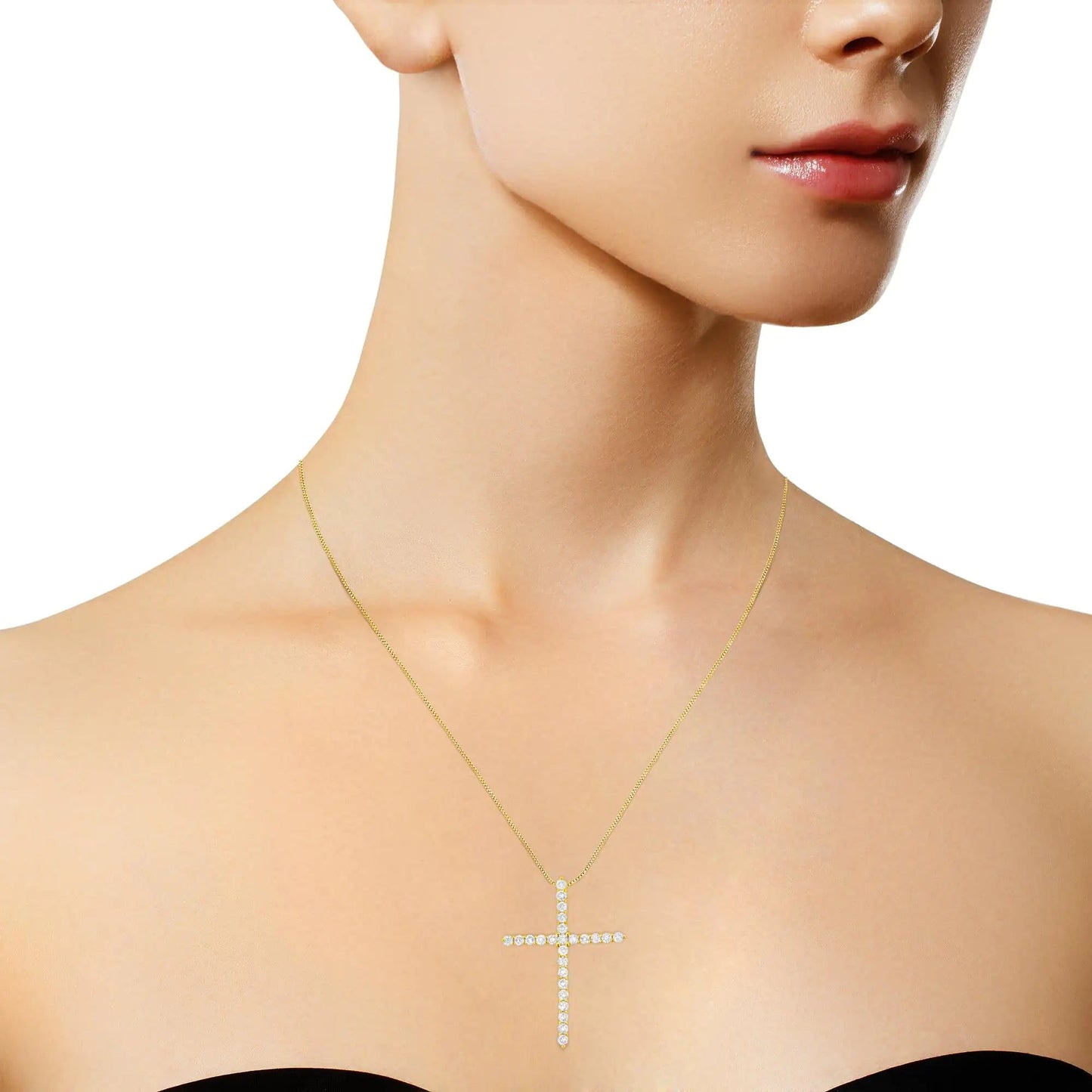 10K Yellow Gold 2.0 Cttw Round Brilliant Cut Diamond Cross Pendant Necklace with Box Chain (J-K Color, I2-I3 Clarity) - 18" WEM Support (www.WEM.support)