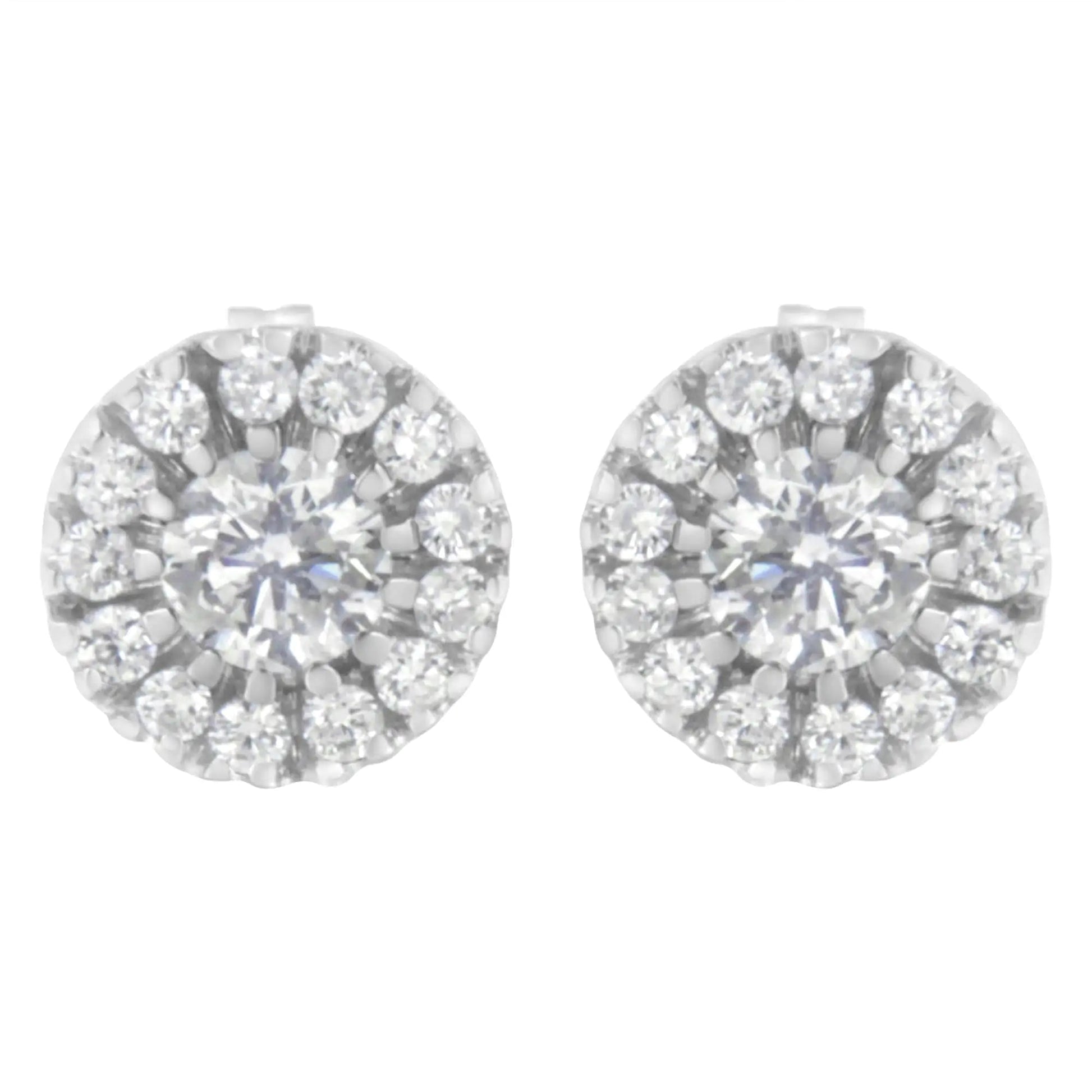 14k White Gold 1 cttw Diamond Halo Stud Earrings (I-J Clarity, I1-I2 Color) WEM Support (www.WEM.support)