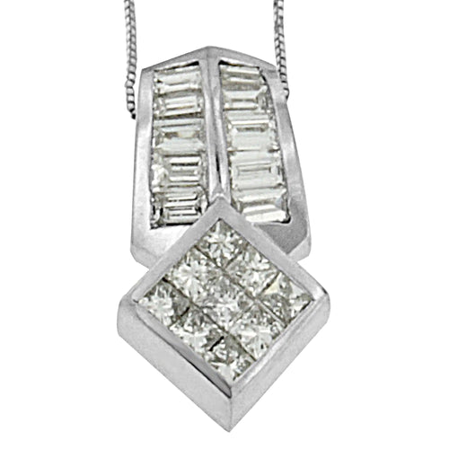 14K White Gold 1 1/2 cttw Princess and Baguette Cut Diamond Multi-shape Pendant Necklace (G-H, VS1-VS2) WEM Support (www.WEM.support)