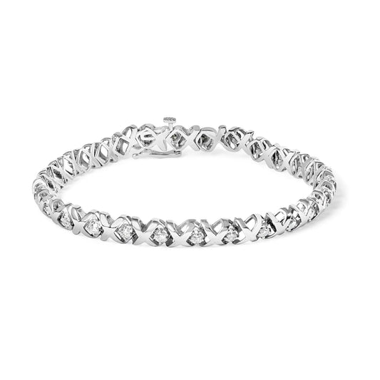 10K White Gold 1 1/2 Cttw Diamond Alternating Diamond and X-Link 7.5" Tennis Bracelet (H-I Color, I2-I3 Clarity) WEM Support (www.WEM.support)