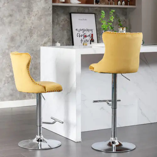 Swivel Velvet Barstools Adjusatble Seat Height From 25-33 Inch Gold,Set Of 2 WEM Support (www.WEM.support)