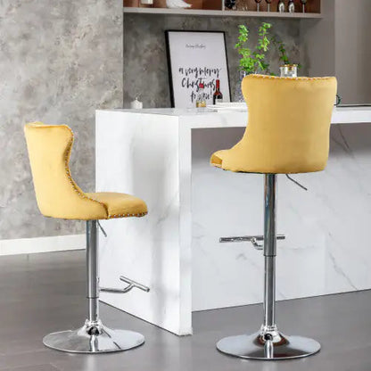 Swivel Velvet Barstools Adjusatble Seat Height From 25-33 Inch Gold,Set Of 2 WEM Support (www.WEM.support)