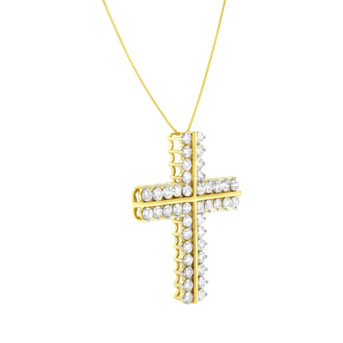 10K Yellow Gold 4.0 Cttw Diamond Two Row Cross 18" Pendant Necklace (J-K Clarity, I1-I2 Color) WEM Support (www.WEM.support)