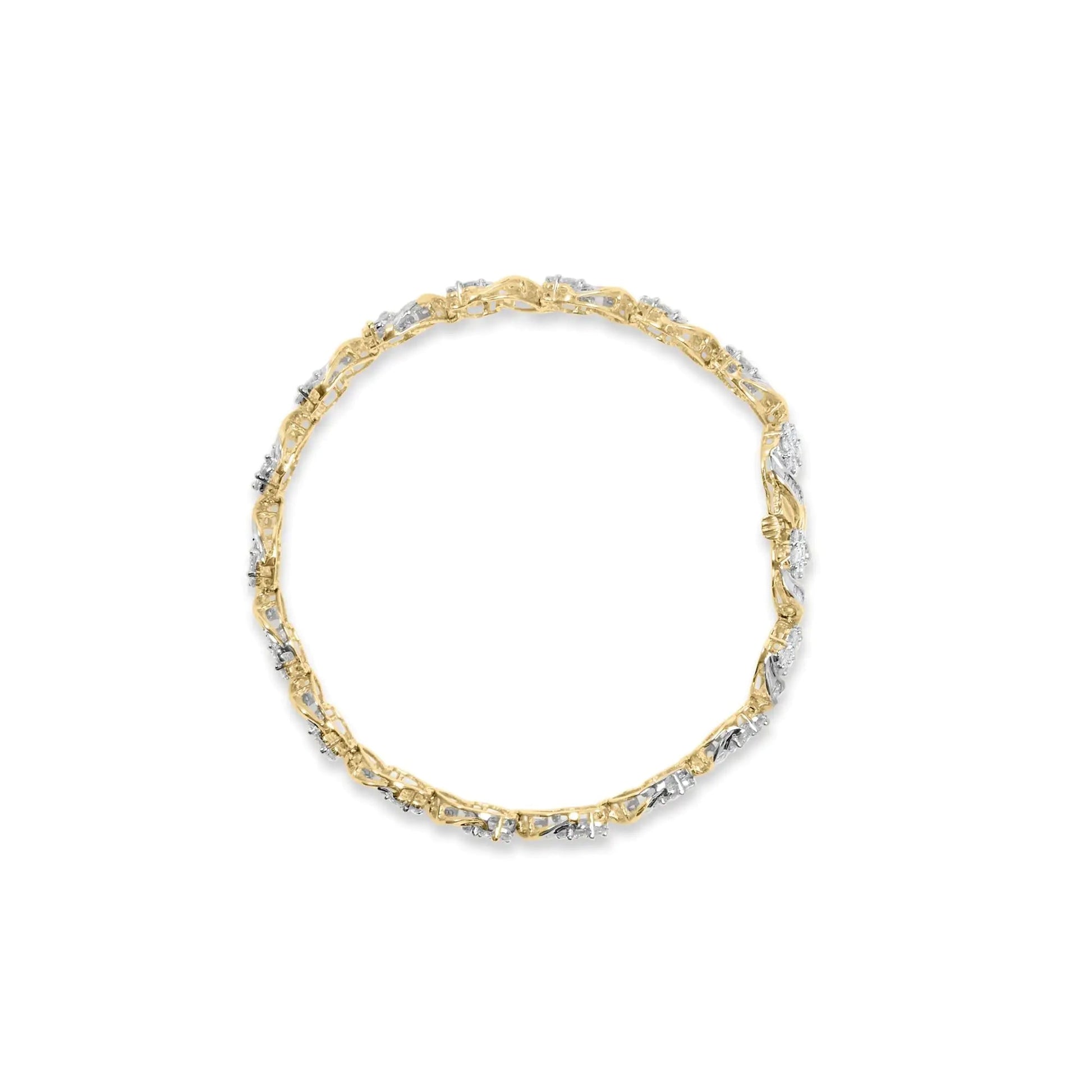 10k Yellow Gold 5.00 Cttw Round-Cut and Baguette-Cut Diamond Floral Link 7.25" Bracelet (I-J Color, I2-I3 Clarity) WEM Support (www.WEM.support)