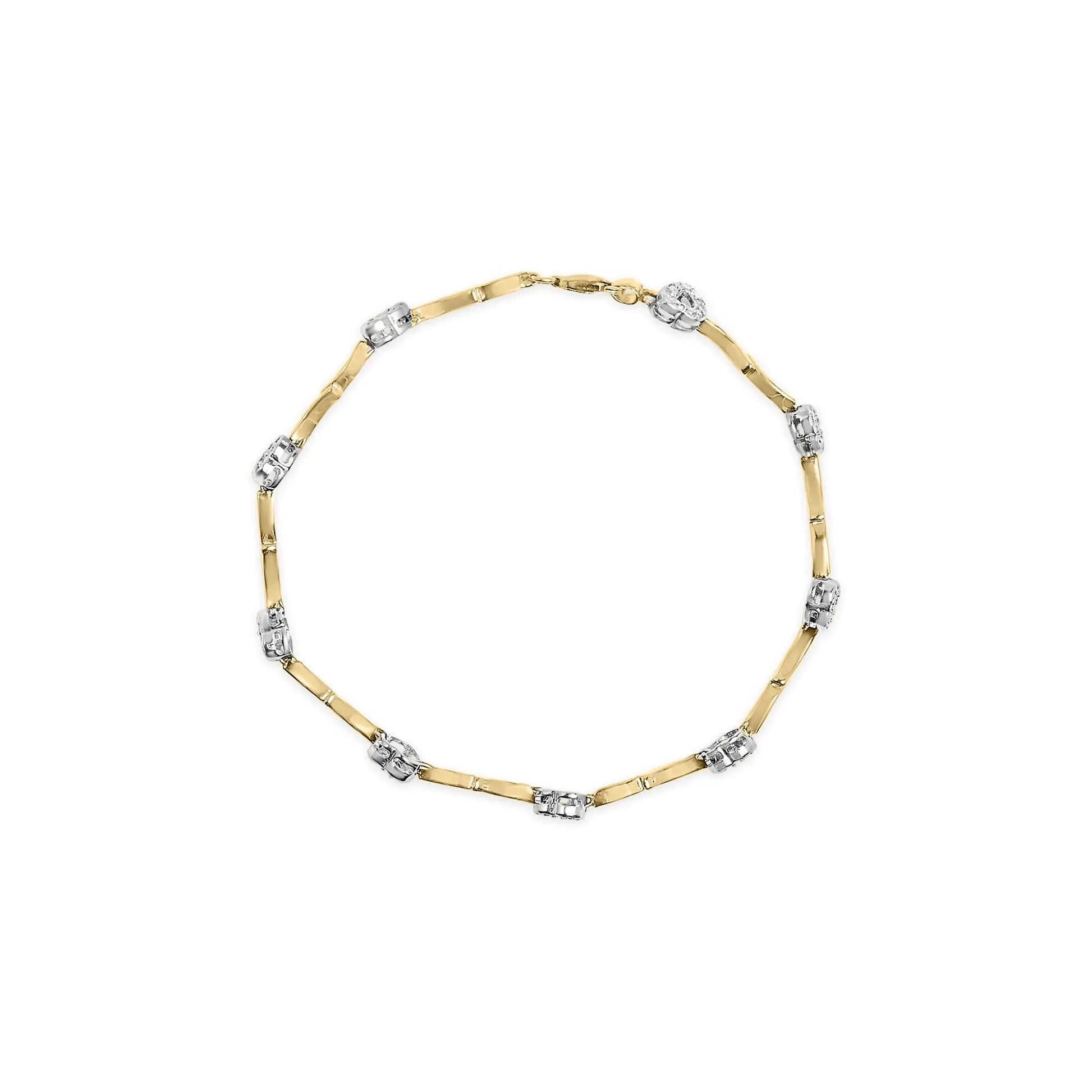 10k Two-Tone Gold 1/3 Cttw Diamond Pave Set Heart S-Link 7.25" Bracelet (I-J Color, I2-I3 Clarity) WEM Support (www.WEM.support)