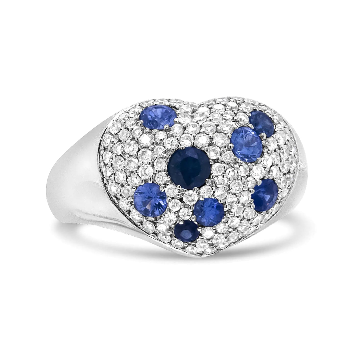 18K White Gold Blue Sapphire and 5/8 Cttw Diamond Cluster Heart Shaped  Ring (F-G Color, VS1-VS2 Clarity) WEM Support (www.WEM.support)