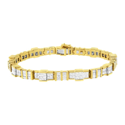 14K Yellow Gold Baguette and Princess-Cut Diamond Bracelet (8.30 cttw, H-I Color, SI1-SI2 Clarity) WEM Support (www.WEM.support)