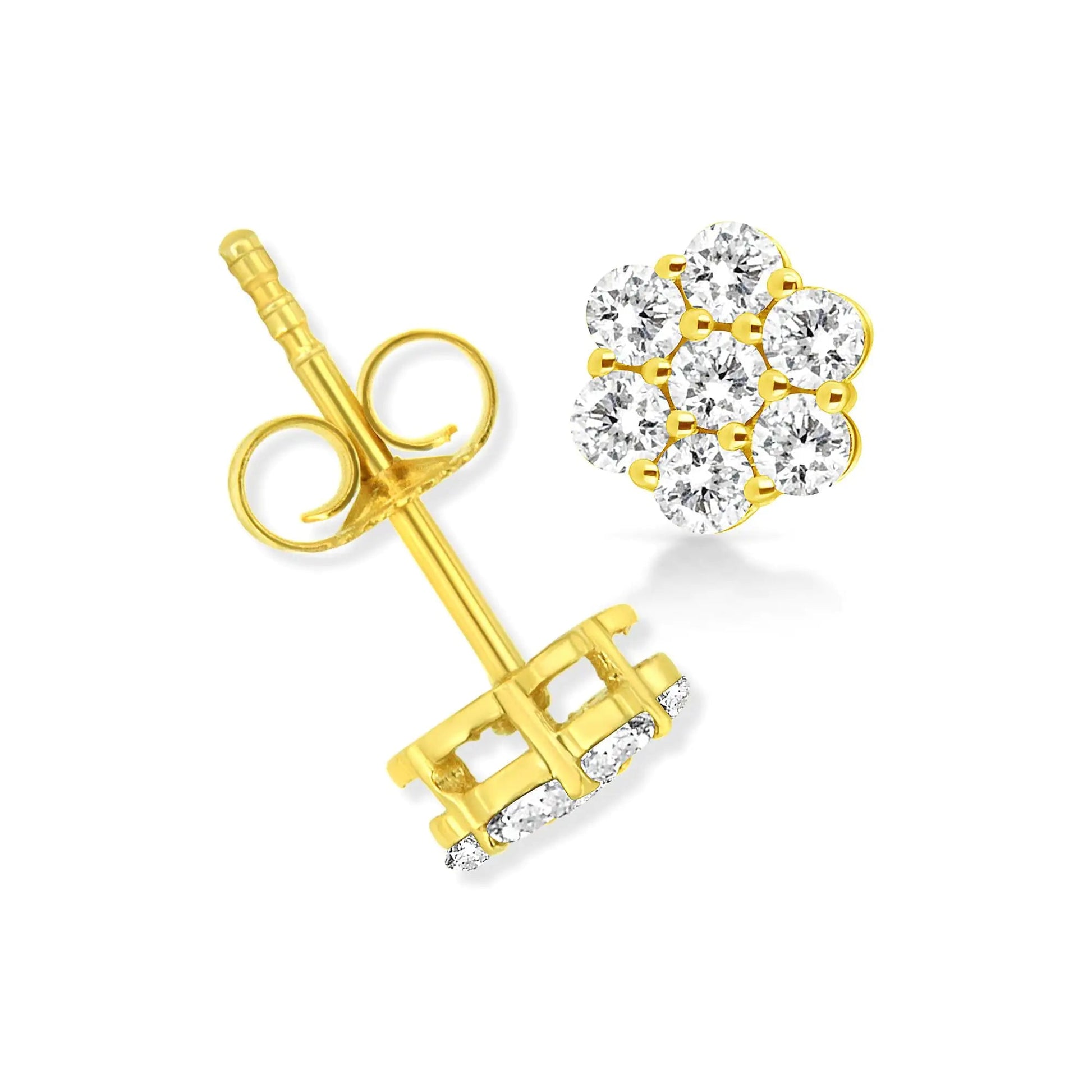 14K Yellow Gold 1/2 Cttw Brilliant Round Cut Diamond Floral Cluster Stud Earrings with Pushbacks (J-K Color, VS2-SI1 Clarity) WEM Support (www.WEM.support)