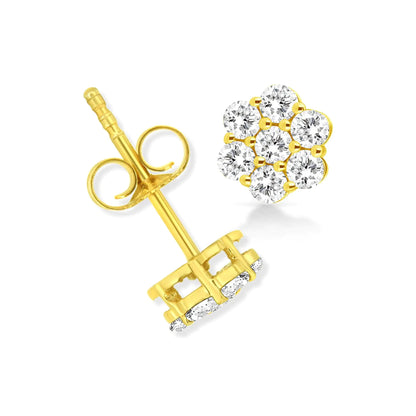 14K Yellow Gold 1/2 Cttw Brilliant Round Cut Diamond Floral Cluster Stud Earrings with Pushbacks (J-K Color, VS2-SI1 Clarity) WEM Support (www.WEM.support)