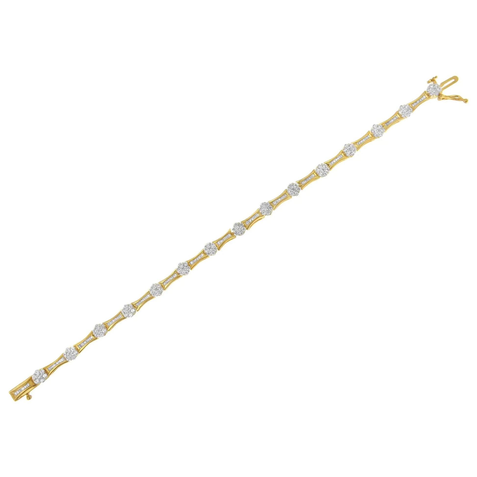 10K Yellow and White Gold 2.00 cttw Round and Baguette-Cut Diamond Link Bracelet (I-J Color, I2-I3 Clarity) - Size 7.25" WEM Support (www.WEM.support)