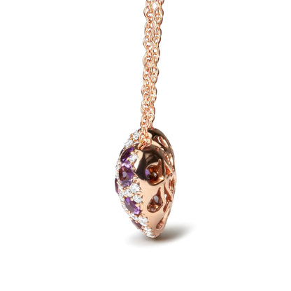 18K Rose Gold 3/4 Cttw Diamond and Purple Amethyst Cluster Heart Shape 18" Pendant Necklace (G-H Color, SI1-SI2 Clarity) WEM Support (www.WEM.support)