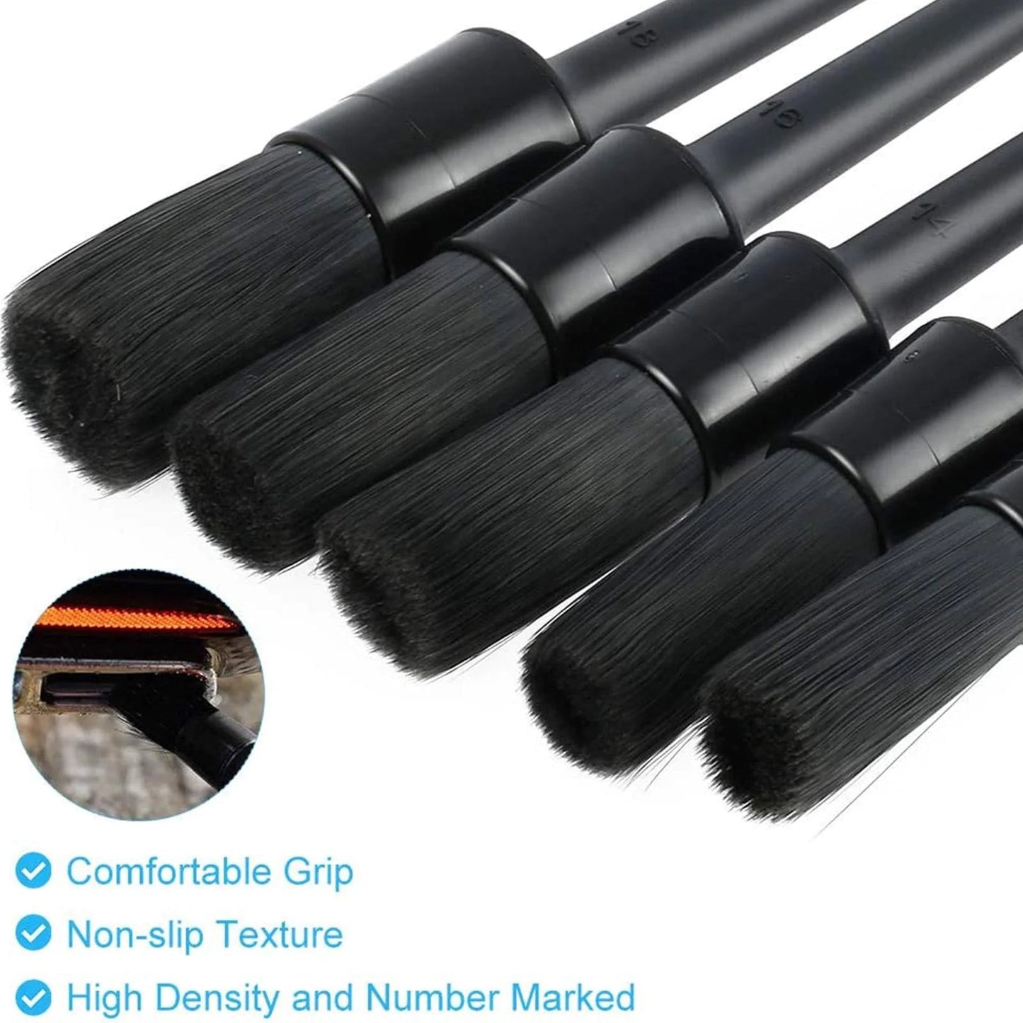 5PC Car Detailing Brush Kit Boar Hair Vehicle Auto Interior For Wheel Clean Sets WEM Support (www.WEM.support)