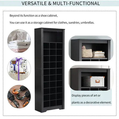 Stylish Design 30 Shoe Cabinet Console, Modern Shoe Cabinet, Multiple Storage Capacity, Self-standing High Cabinet, Suitable For Hallway, Bedroom, Black WEM Support (www.WEM.support)