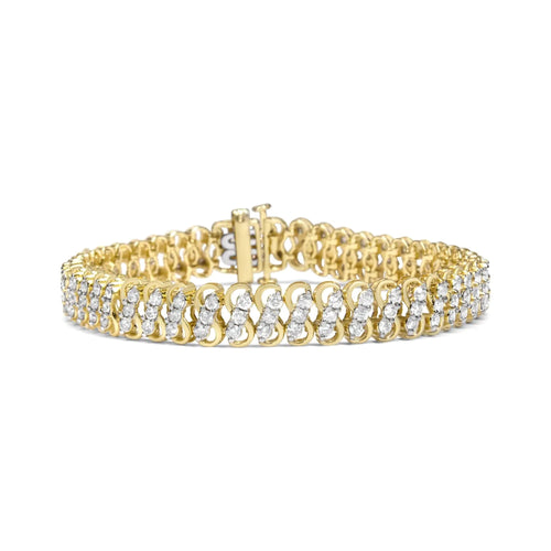10K Yellow Gold 4.0 Cttw Diamond Triple Row Infinity 7" "S" Link Tennis Bracelet (J-K Color, I2-I3 Clarity) WEM Support (www.WEM.support)