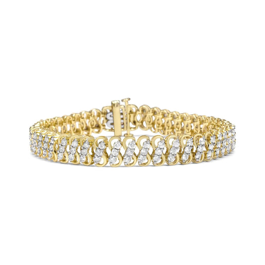 10K Yellow Gold 4.0 Cttw Diamond Triple Row Infinity 7" "S" Link Tennis Bracelet (J-K Color, I2-I3 Clarity) WEM Support (www.WEM.support)