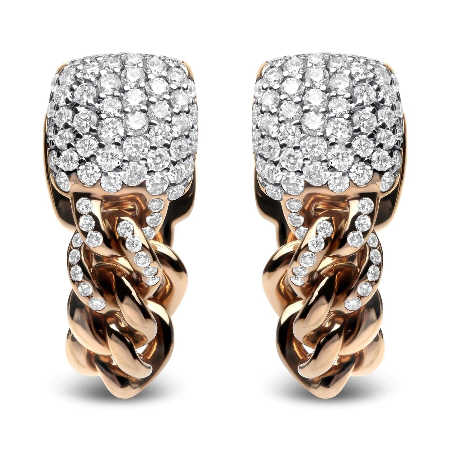 18K Rose Gold 3/4 Cttw Round Diamond Pave Cuban Chain Huggie Earrings (G-H Color, SI1-SI2 Clarity) WEM Support (www.WEM.support)