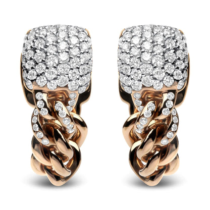 18K Rose Gold 3/4 Cttw Round Diamond Pave Cuban Chain Huggie Earrings (G-H Color, SI1-SI2 Clarity) WEM Support (www.WEM.support)