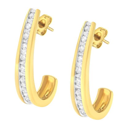 10K Yellow Gold 1 cttw Channel Set Diamond J-Hoop Earrings (H-I Clarity, I1-I2 Color) WEM Support (www.WEM.support)