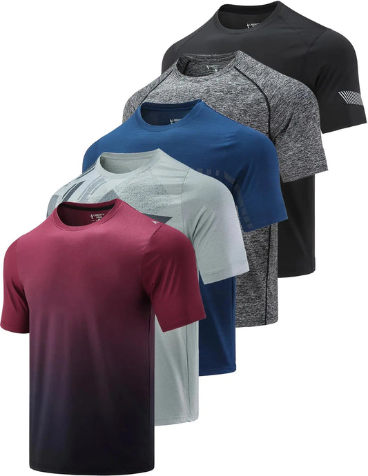 5 Pack Men’s Active Quick Dry Crew Neck T Shirts | Athletic Running Gym Workout Short Sleeve Tee Tops Bulk Light Gray/Gradient Red/Blue/Charcoal/Black Large My Store