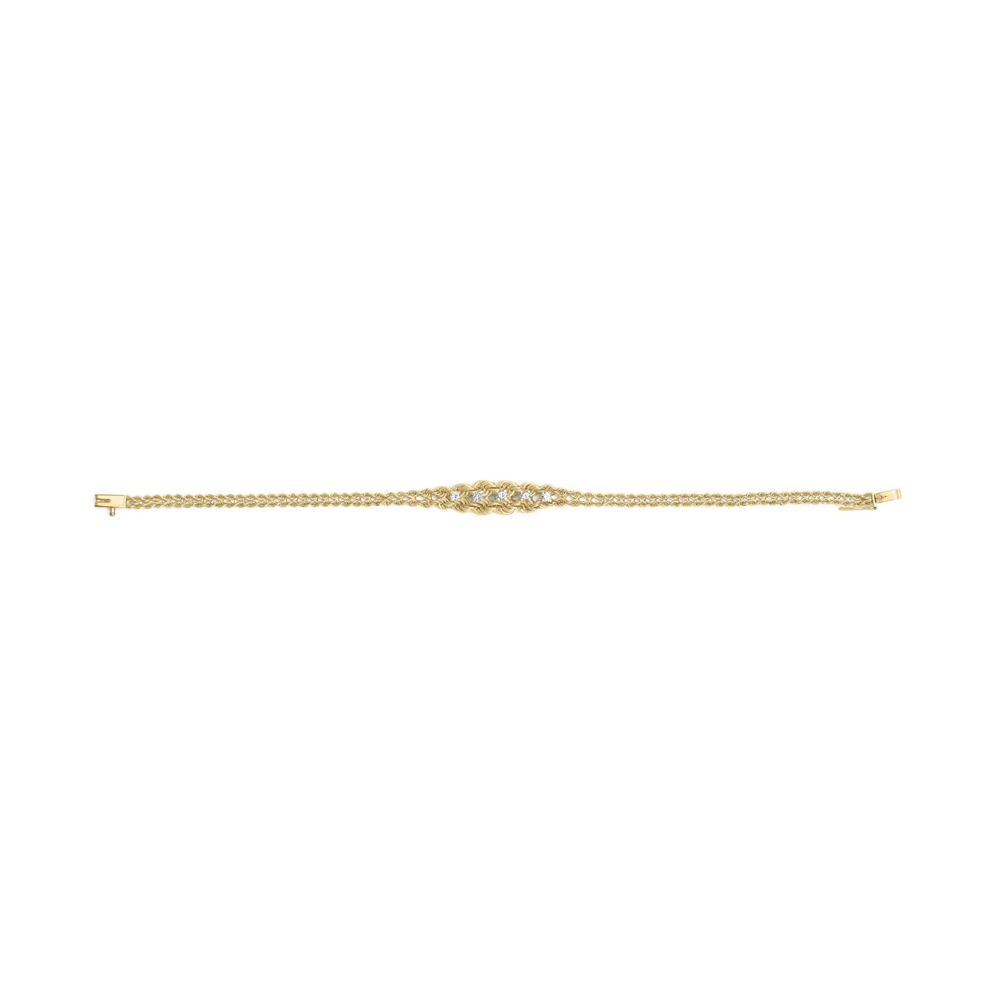 10K Yellow Gold 1/4 Cttw Round-Cut Diamond Basket Weave Rope Chain Style 7" Bracelet (H-I Color, I1-I2 Clarity) WEM Support (www.WEM.support)