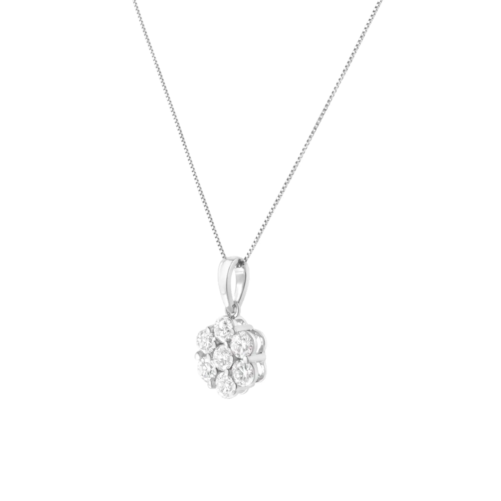 14K White Gold 2.00 Cttw Brilliant Round-Cut Diamond 7 Stone Flower Cluster 18" Pendant Necklace (H-I Color, SI2-I1 Clarity) WEM Support (www.WEM.support)